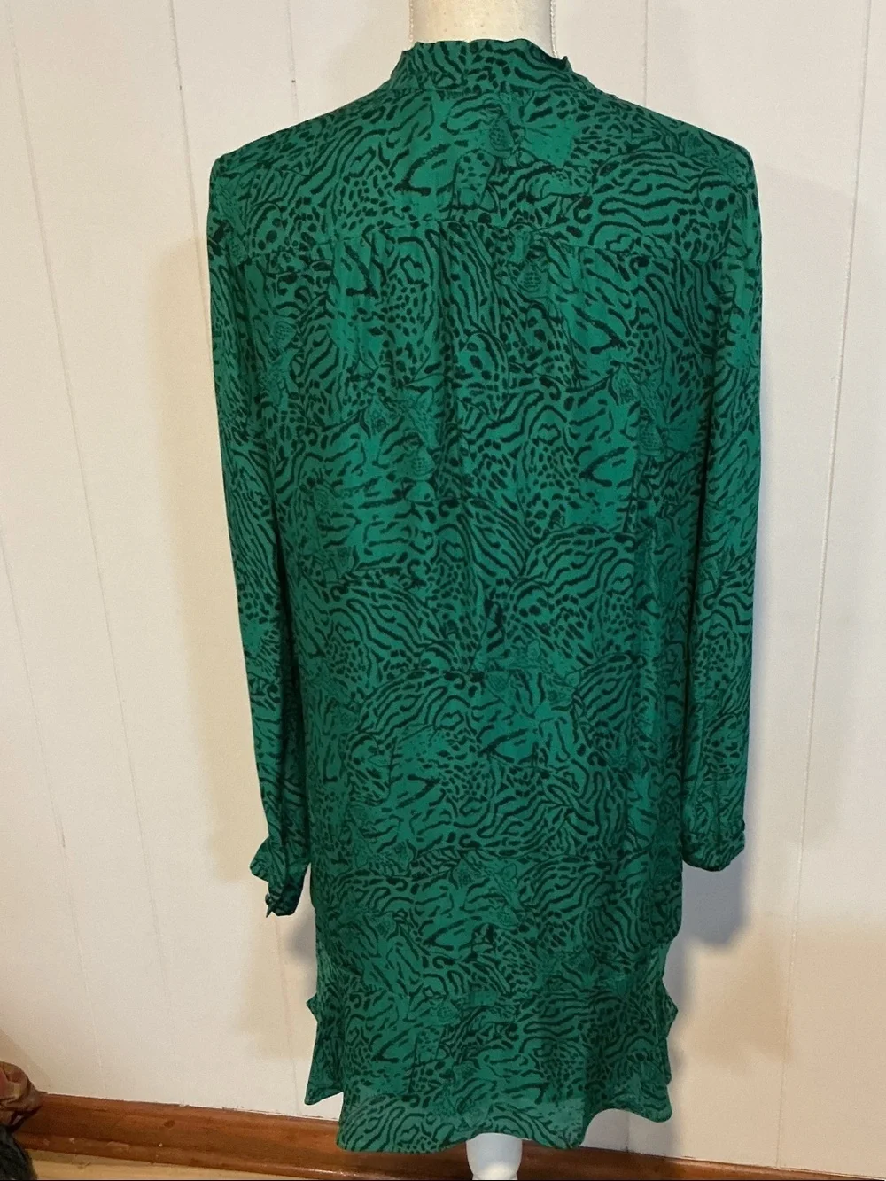 Parker Green Printed Long-Sleeve Tie-Neck Dress